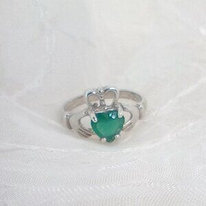 Sterling Silver 925 Real Emerald Irish Claddagh Ring ~ Size 5 Signed